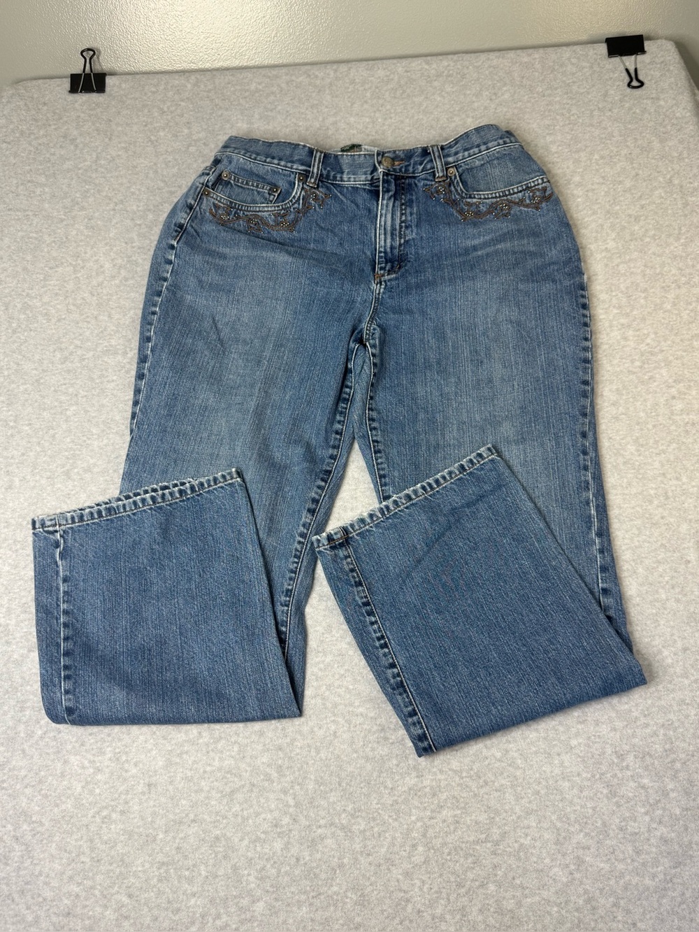 Lauren Ralph Lauren Women Boho Embroidered Scroll Waistband Vintage Jeans 12